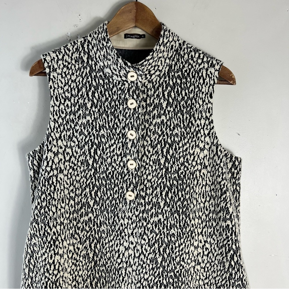 J MCLAUGHLIN XL Swing Dress Black Ivory Jacquard Leopard Print Mock Neck Mod EUC - Picture 7 of 12